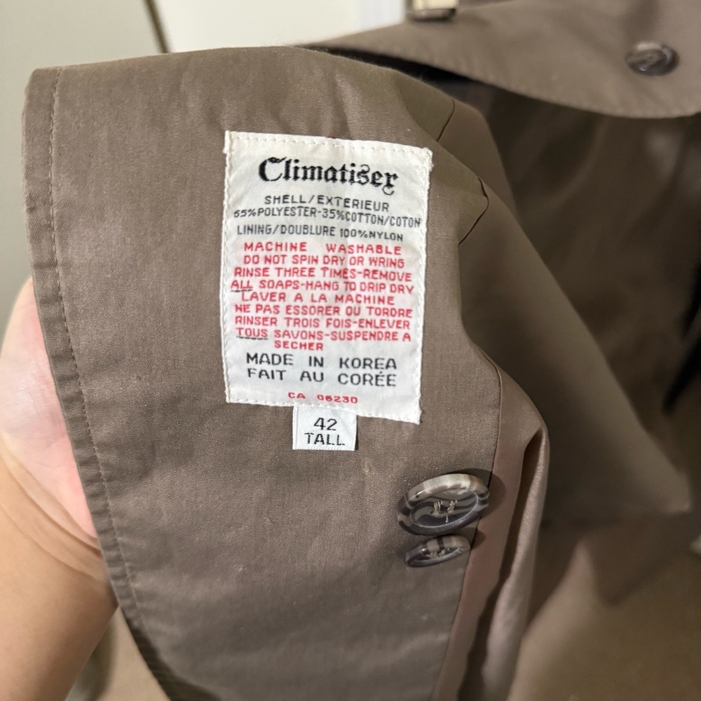 Vintage Climatizer Trench Coat Taupe | Belted | Size 42 Tall | Classic Raincoat - Picture 8 of 14